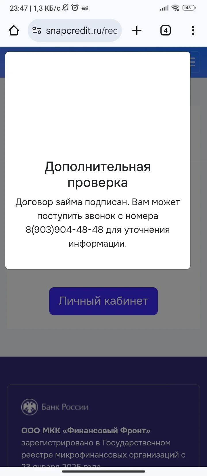 Дополнительная проверка снапкредит